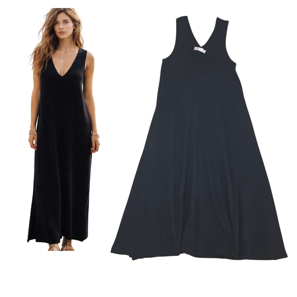 Free People FP Beach Black Knit Maxi Dress Small Oversized A-Line Sleeveless - Picture 9 of 16